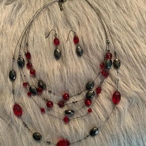 Layered Beaded Necklace and Matching Earrings